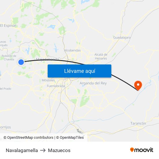Navalagamella to Mazuecos map