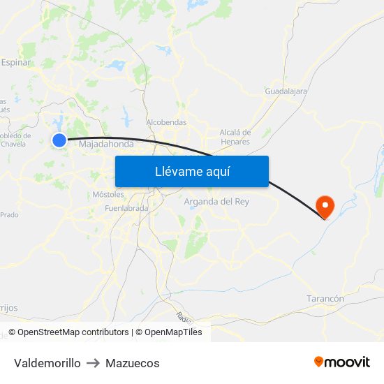 Valdemorillo to Mazuecos map