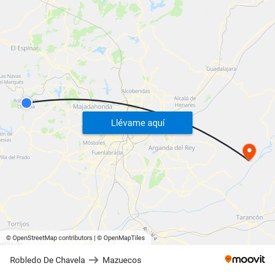 Robledo De Chavela to Mazuecos map