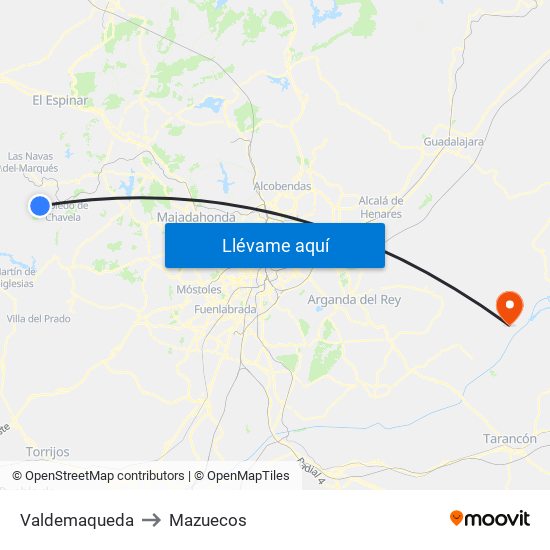 Valdemaqueda to Mazuecos map