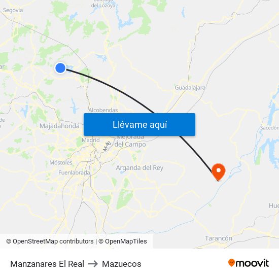 Manzanares El Real to Mazuecos map