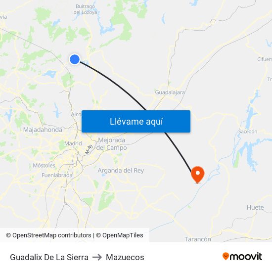 Guadalix De La Sierra to Mazuecos map