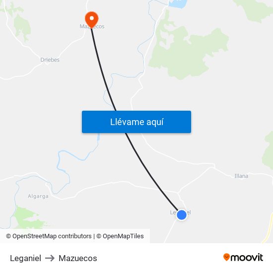 Leganiel to Mazuecos map