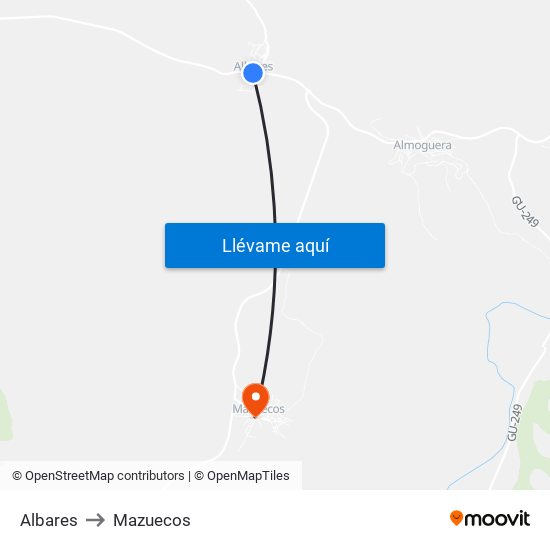 Albares to Mazuecos map