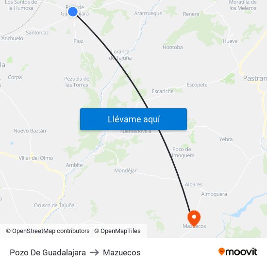 Pozo De Guadalajara to Mazuecos map