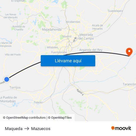 Maqueda to Mazuecos map