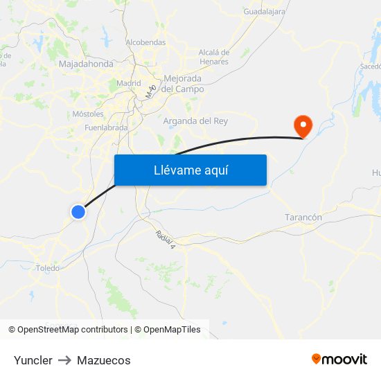 Yuncler to Mazuecos map