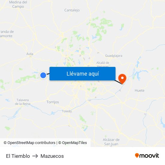 El Tiemblo to Mazuecos map