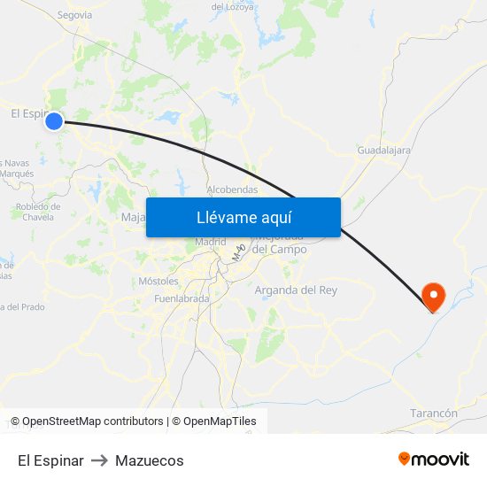 El Espinar to Mazuecos map