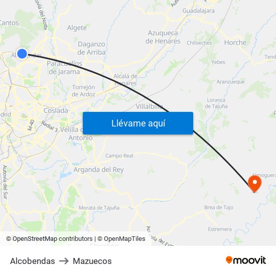 Alcobendas to Mazuecos map
