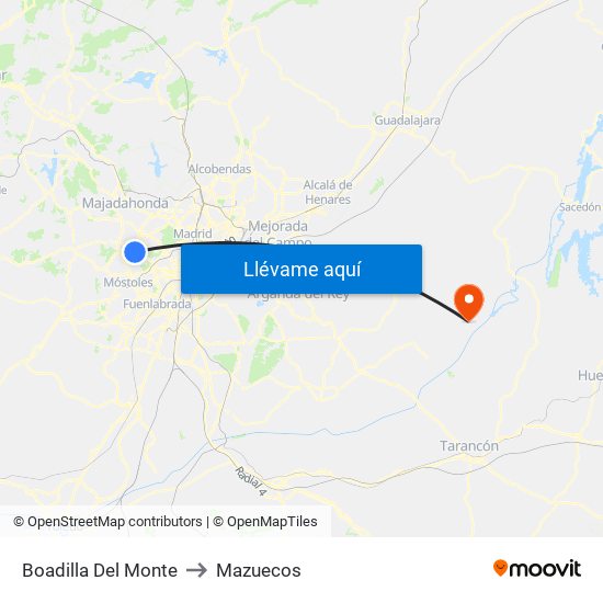 Boadilla Del Monte to Mazuecos map