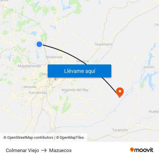 Colmenar Viejo to Mazuecos map