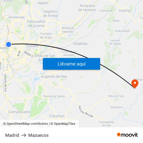 Madrid to Mazuecos map