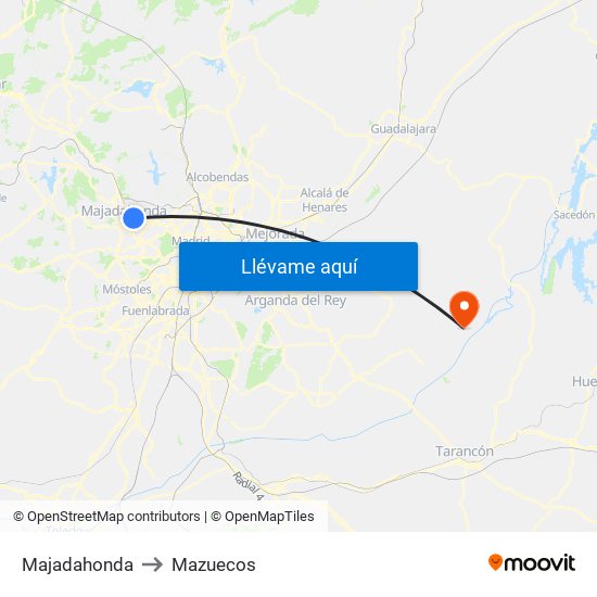 Majadahonda to Mazuecos map