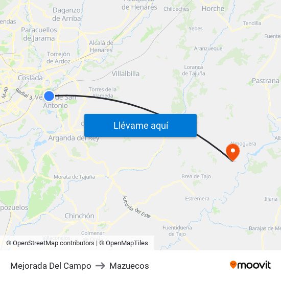 Mejorada Del Campo to Mazuecos map