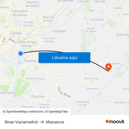 Rivas-Vaciamadrid to Mazuecos map