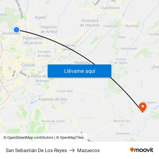 San Sebastián De Los Reyes to Mazuecos map