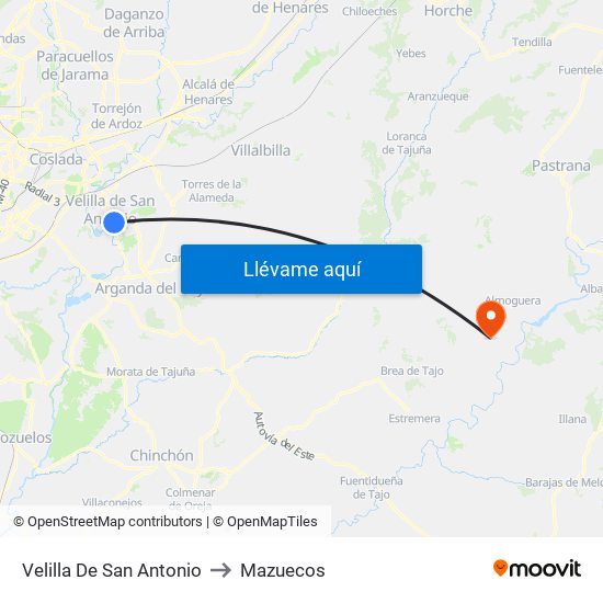 Velilla De San Antonio to Mazuecos map