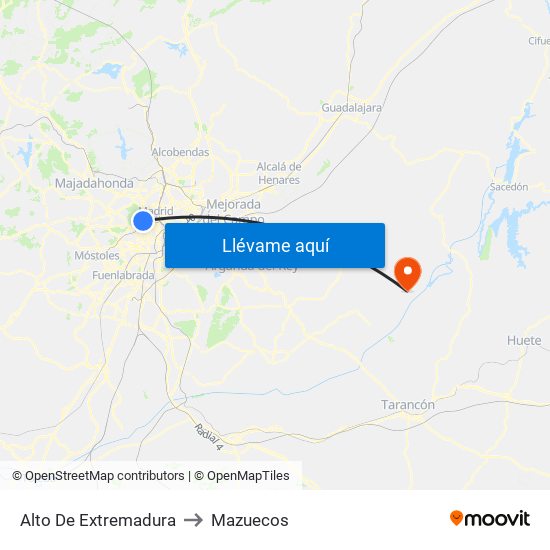 Alto De Extremadura to Mazuecos map