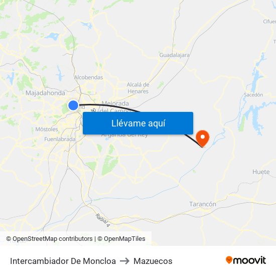 Intercambiador De Moncloa to Mazuecos map