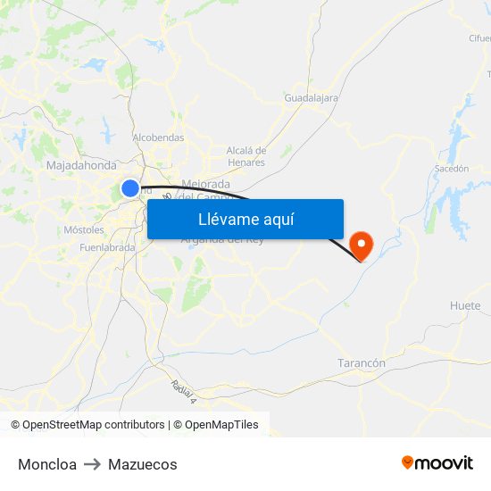 Moncloa to Mazuecos map