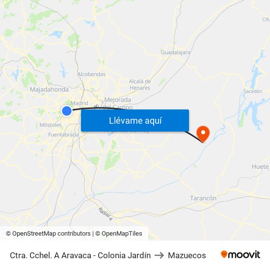 Ctra. Cchel. A Aravaca - Colonia Jardín to Mazuecos map