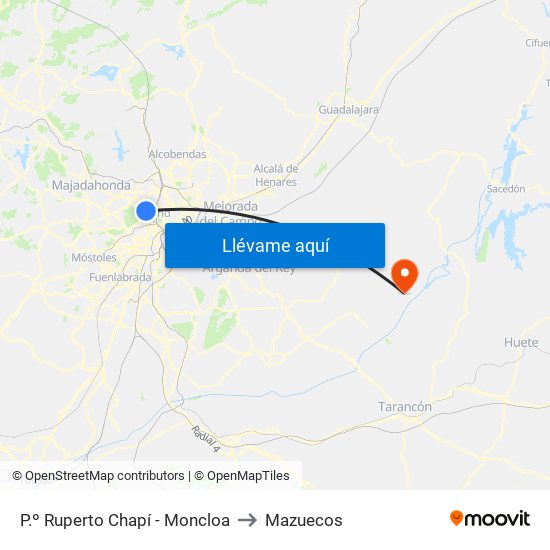 P.º Ruperto Chapí - Moncloa to Mazuecos map