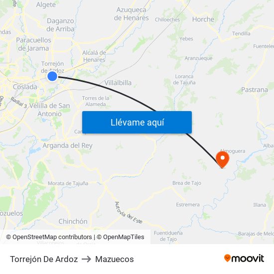 Torrejón De Ardoz to Mazuecos map
