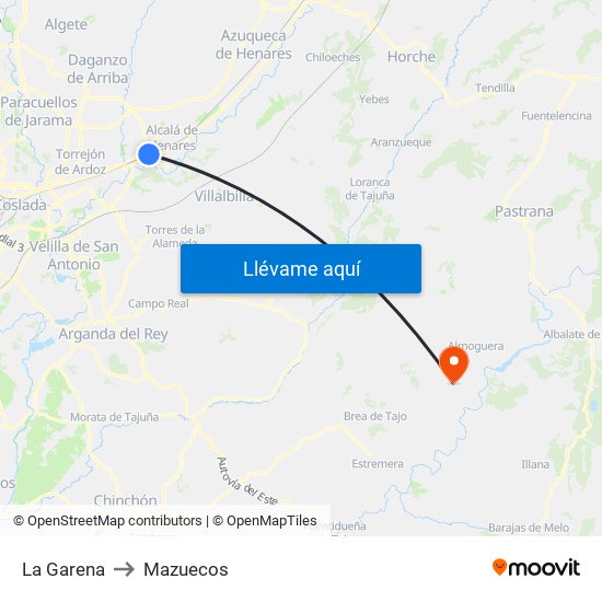 La Garena to Mazuecos map