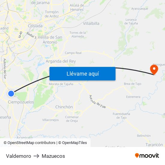 Valdemoro to Mazuecos map