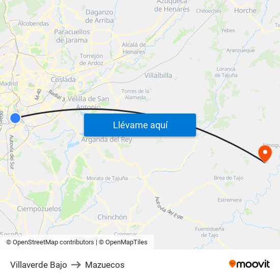 Villaverde Bajo to Mazuecos map