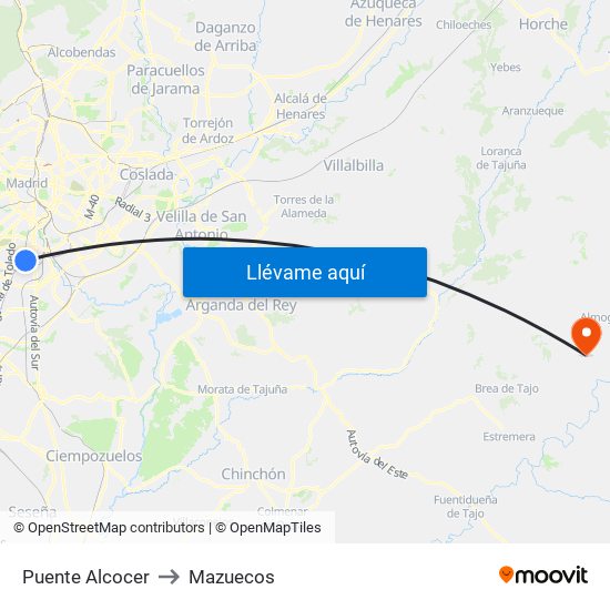 Puente Alcocer to Mazuecos map