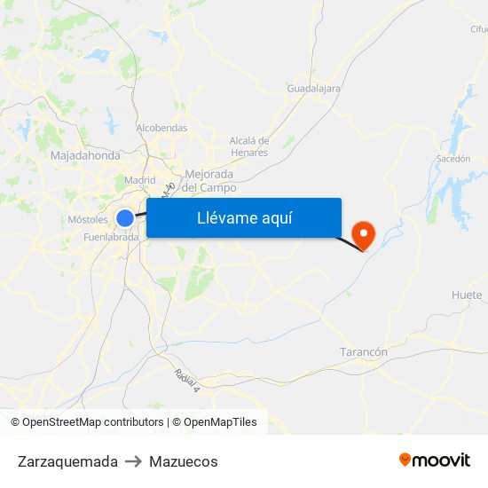 Zarzaquemada to Mazuecos map
