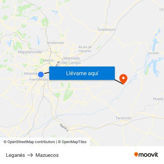 Leganés to Mazuecos map