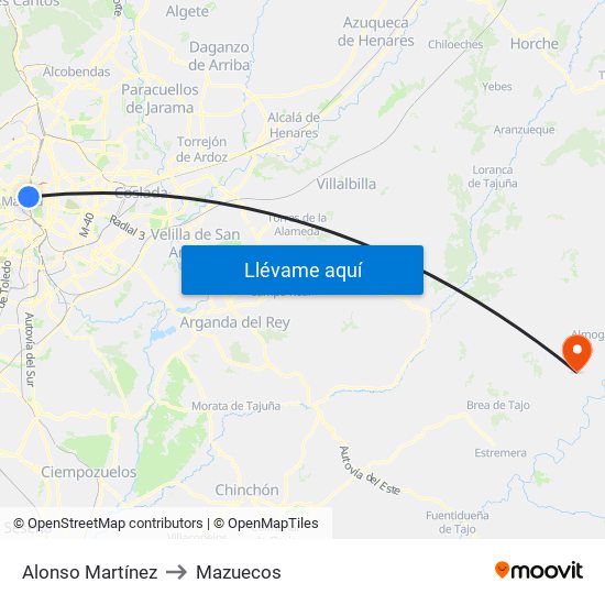 Alonso Martínez to Mazuecos map