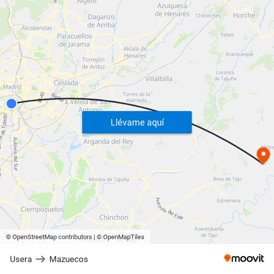 Usera to Mazuecos map