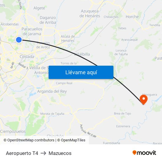 Aeropuerto T4 to Mazuecos map