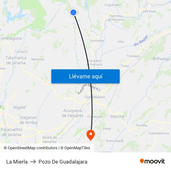 La Mierla to Pozo De Guadalajara map