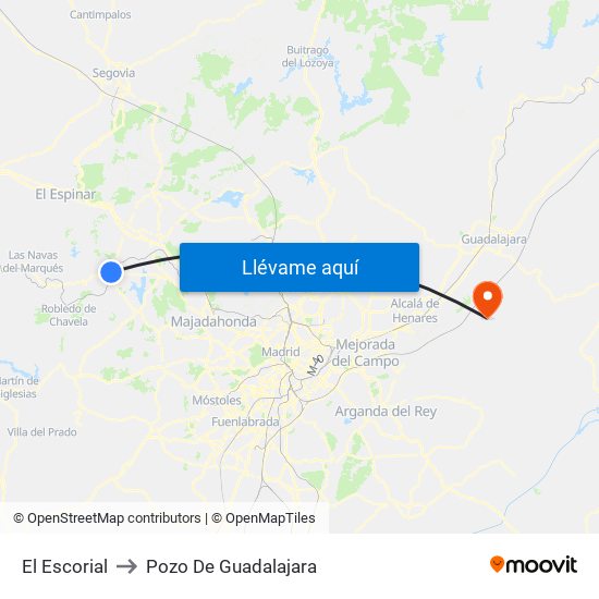 El Escorial to Pozo De Guadalajara map