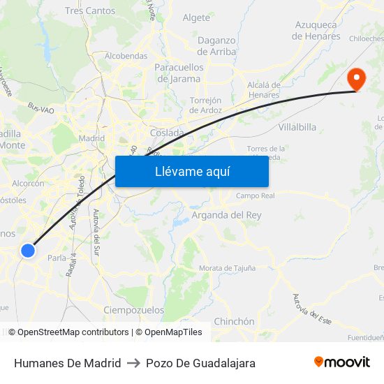 Humanes De Madrid to Pozo De Guadalajara map