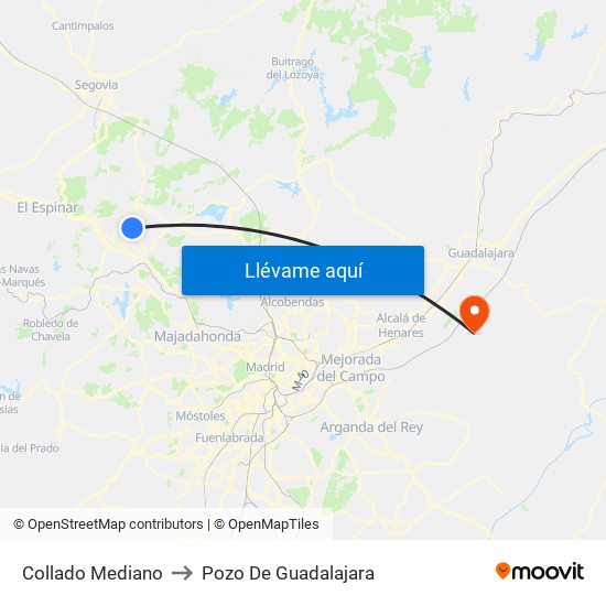 Collado Mediano to Pozo De Guadalajara map