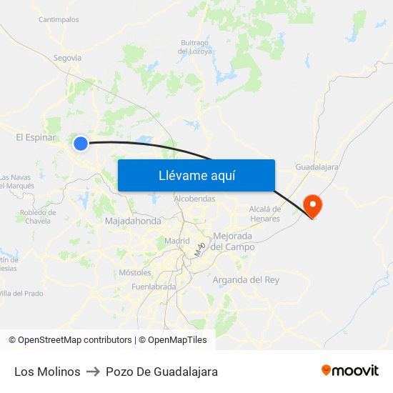 Los Molinos to Pozo De Guadalajara map