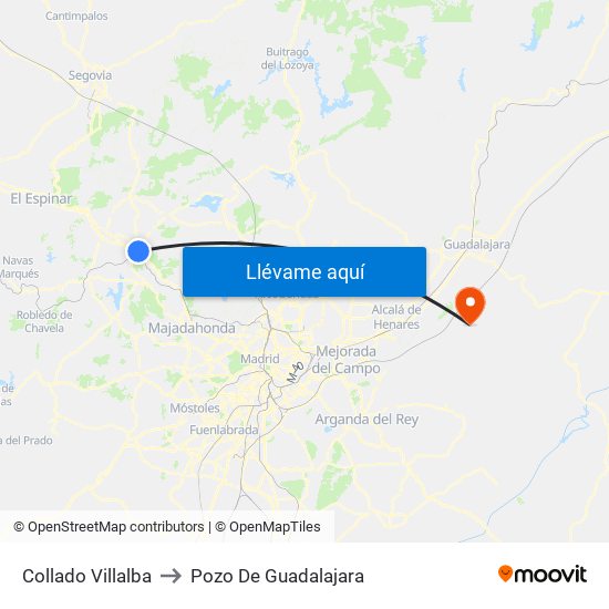 Collado Villalba to Pozo De Guadalajara map