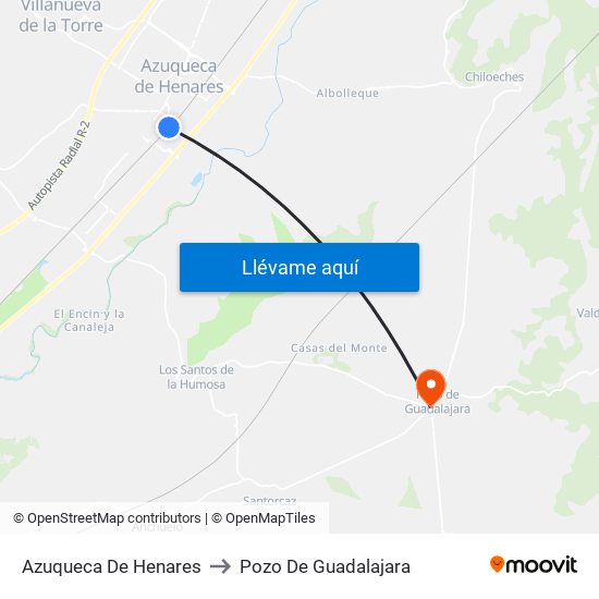 Azuqueca De Henares to Pozo De Guadalajara map