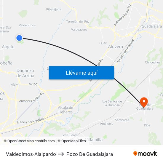 Valdeolmos-Alalpardo to Pozo De Guadalajara map
