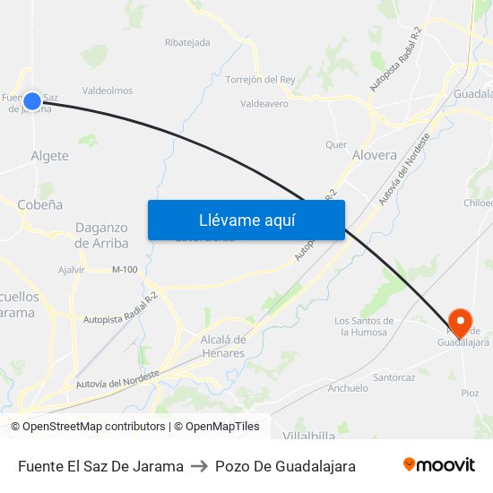 Fuente El Saz De Jarama to Pozo De Guadalajara map