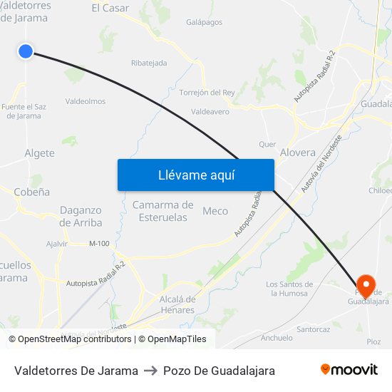 Valdetorres De Jarama to Pozo De Guadalajara map