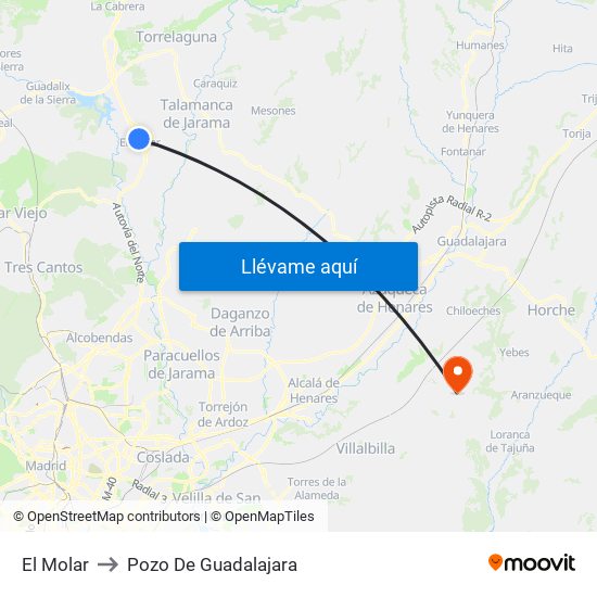El Molar to Pozo De Guadalajara map