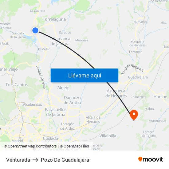 Venturada to Pozo De Guadalajara map