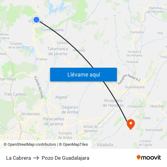 La Cabrera to Pozo De Guadalajara map